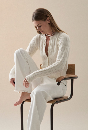 Cashmere Cable-knit Cardigan in White