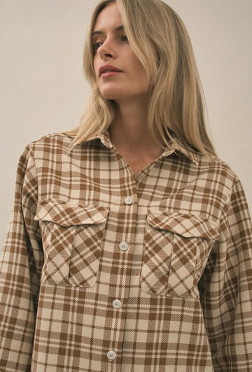 Early Mornings Shacket Toffee Check in Brown