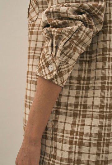 Early Mornings Shacket Toffee Check in Brown