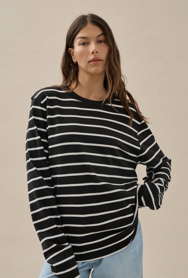 Long Sleeve Breton Tee in White