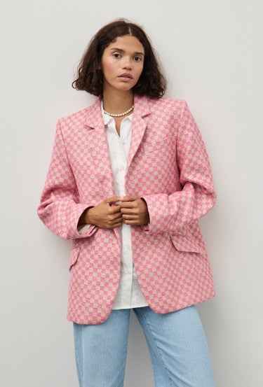 Love Will Lead You Home Blazer Floss Pink Sparkle in White