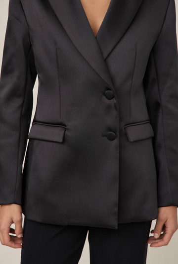 Satin Tuxedo Blazer in Black