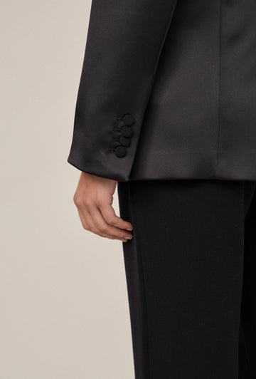Satin Tuxedo Blazer in Black