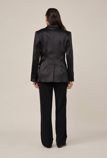 Satin Tuxedo Blazer in Black