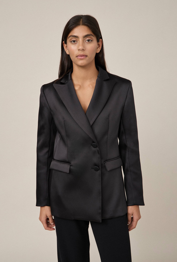 Satin Tuxedo Blazer in Black