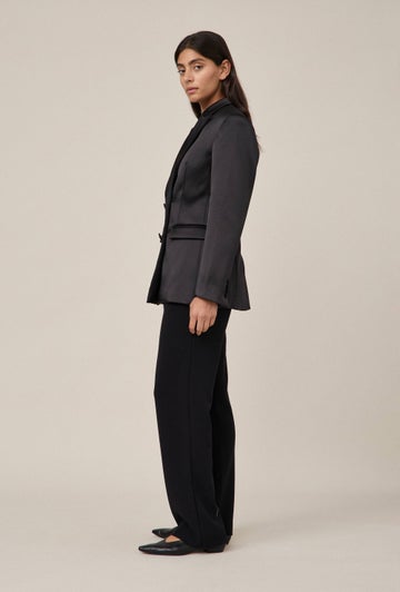 Satin Tuxedo Blazer in Black