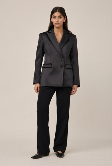 Satin Tuxedo Blazer in Black