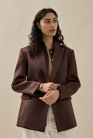 Satin Tuxedo Blazer in White