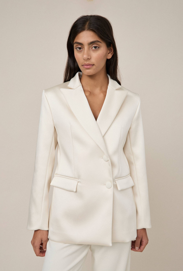 Satin Tuxedo Blazer in White