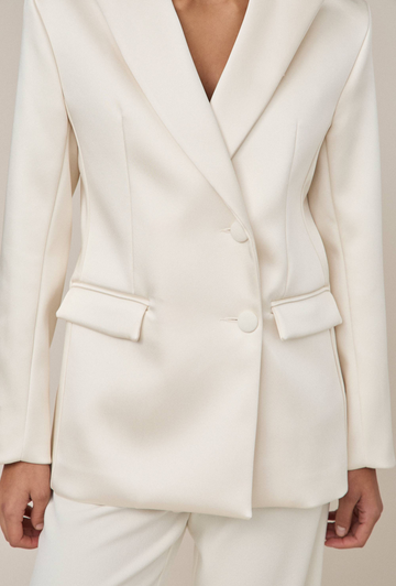 Satin Tuxedo Blazer in White