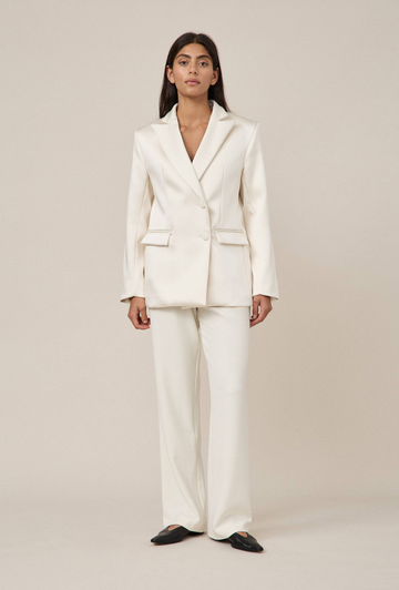 Satin Tuxedo Blazer in White
