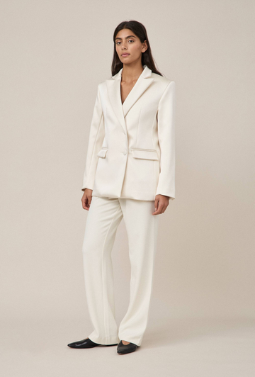 Satin Tuxedo Blazer in White