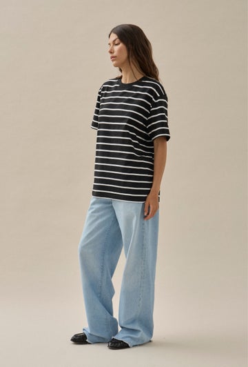 Short Sleeve Breton Tee in White