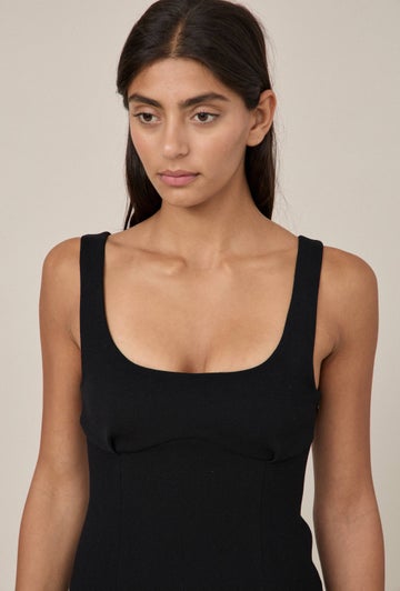Tailored Crepe Mini Dress in Black