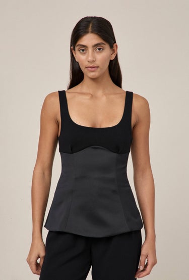 Tailored Crepe Top in Black