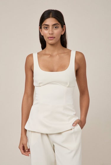 Tailored Crepe Top in White